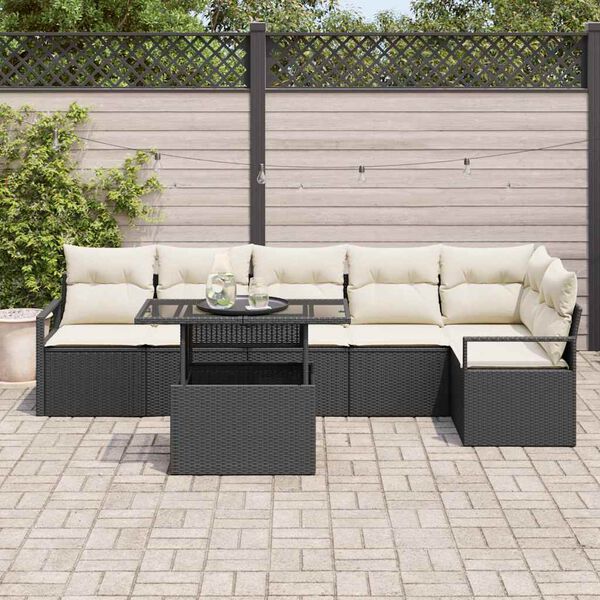 vidaXL Set Divano da Giardino con archiviazione 7 pcs Nero Poly Rattan