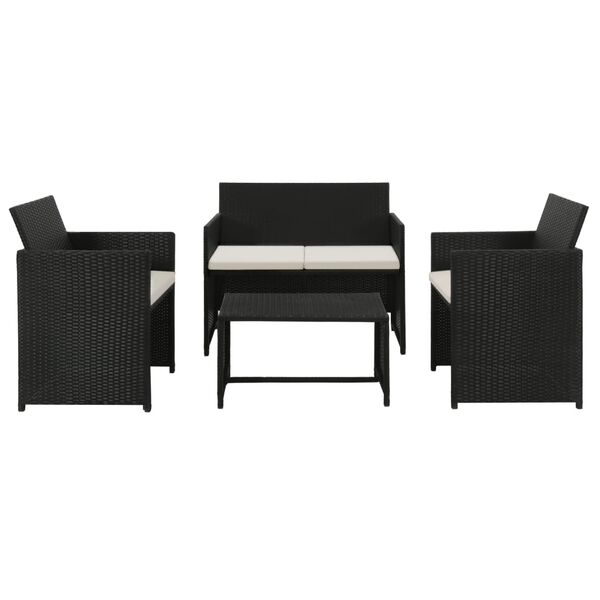 vidaXL Set Divani da Giardino 4 pz con Cuscini in Polyrattan Nero