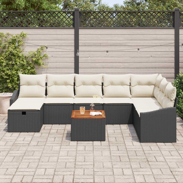 vidaXL Set Divano da Giardino con cuscino 9 pcs Nero Poly Rattan