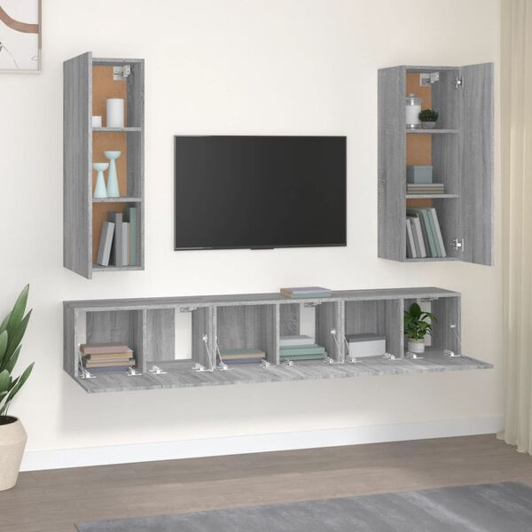 vidaXL Set di Mobili Porta TV 5 pz Grigio Sonoma in Legno Multistrato