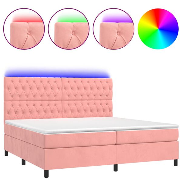 vidaXL Letto a Molle con Materasso e LED Rosa 200x200 cm in Velluto
