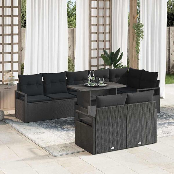 vidaXL Set Divano da Giardino con cuscino 9 pcs Nero polyrattan