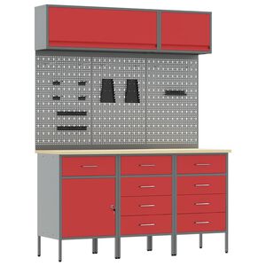 vidaXL Set di mobili da lavoro con cassetto con blocco 8 pz Rosso