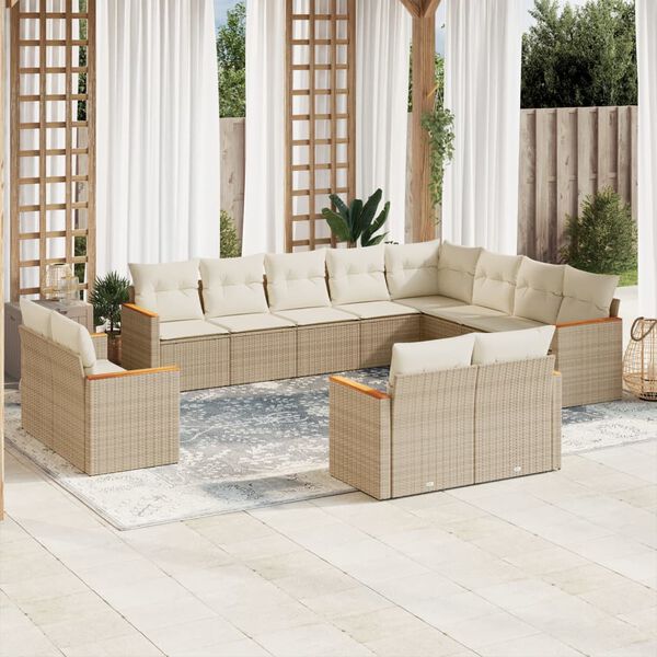 vidaXL Set Divani da Giardino 12 pz con Cuscini Beige in Polyrattan