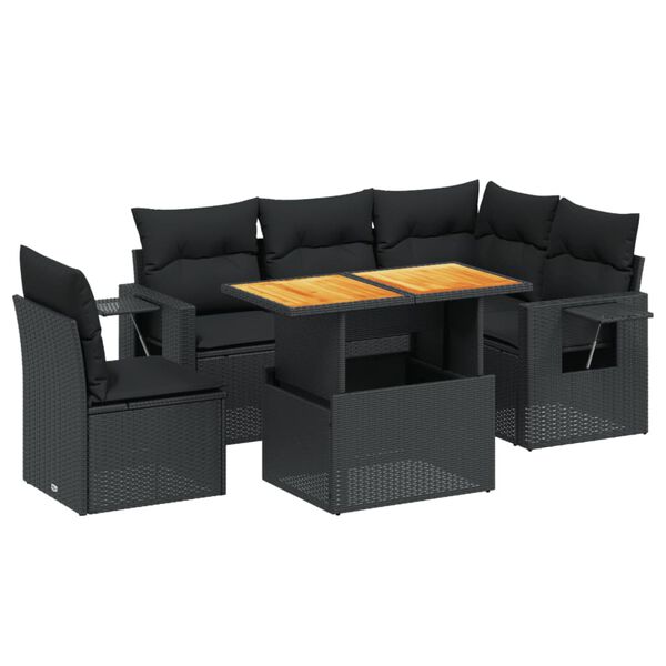 vidaXL Set Divano da Giardino 6 pz con Cuscini Nero in Polyrattan