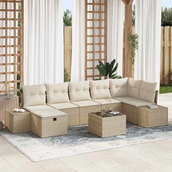 vidaXL Set Divano da Giardino con cuscino 8 pcs Beige polyrattan
