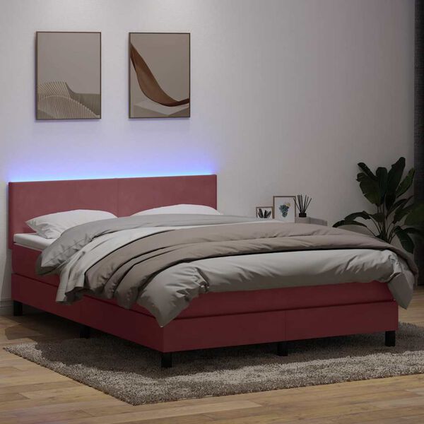 vidaXL Letto a Molle con Materasso e LED Rosa 160x220 cm in Velluto