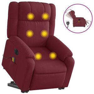 vidaXL Poltrona Alzapersona Massaggiante Elettrica Rosso Vino Tessuto