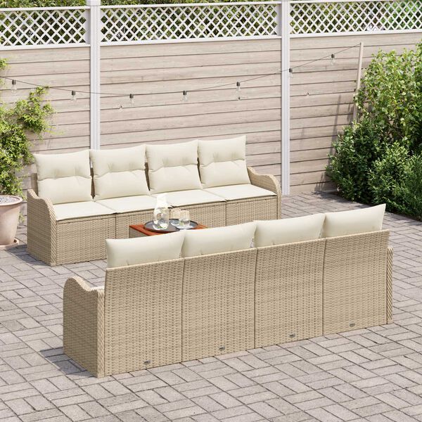 vidaXL Set Divano da Giardino con cuscino 9 pcs Beige polyrattan