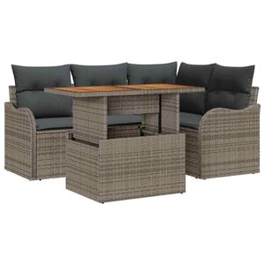 vidaXL Set Divano da Giardino con cuscino 5 pcs Grigio polyrattan
