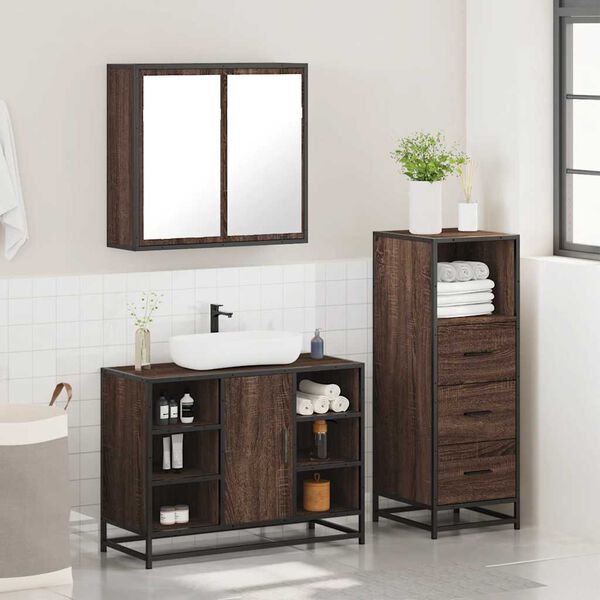 vidaXL Set Mobili da Bagno 3 pz Rovere Marrone in Legno Multistrato