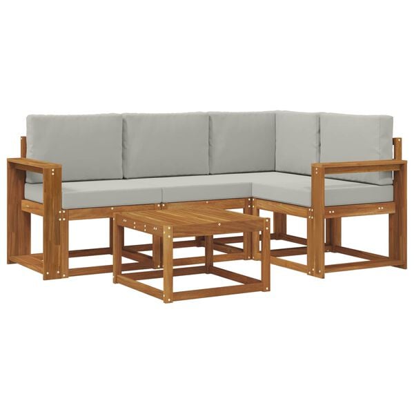 vidaXL Set di divani da esterno 5 pcs Grigio Naturale e Chiaro