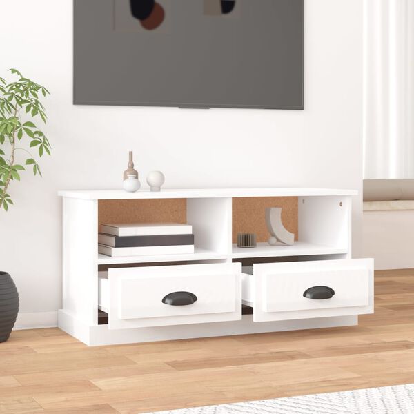 vidaXL Mobile Porta TV Bianco Lucido 93x35,5x45 cm Legno Multistrato