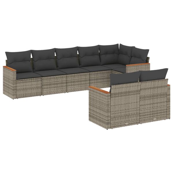 vidaXL Set Divano da Giardino 8 pz con Cuscini Grigio in Polyrattan