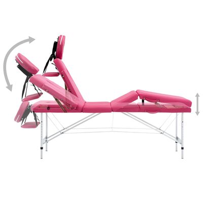 vidaXL Lettino da Massaggio a 4 Sezioni in Alluminio Rosa