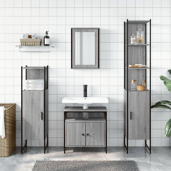 vidaXL Set Mobili da Bagno 4 pz Grigio Sonoma in Legno Multistrato
