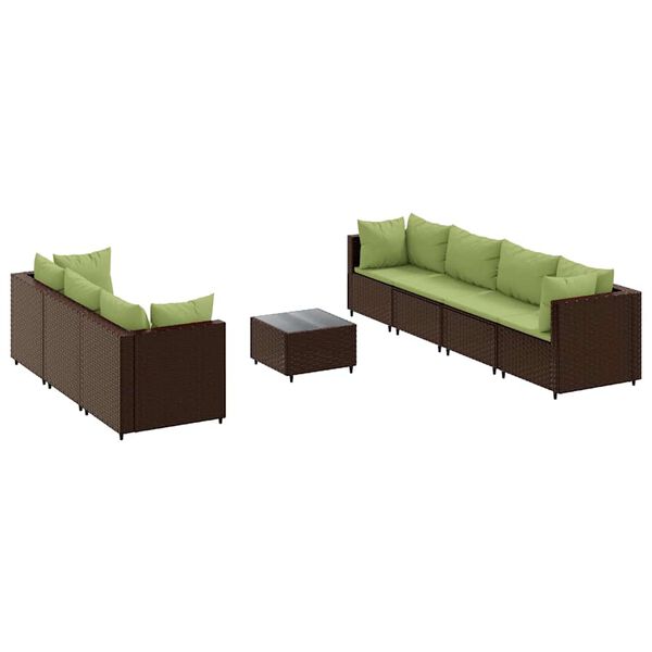 vidaXL Set Divani da Giardino 8 pz con Cuscini in Polyrattan Marrone