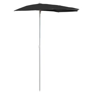 vidaXL Ombrellone Semicircolare da Giardino con Palo 180x90 cm Nero