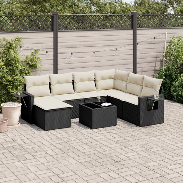 vidaXL Set Divani da Giardino con Cuscini 8 pz Nero in Polyrattan