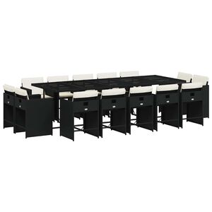 vidaXL Set da Pranzo da Giardino 15 pz con Cuscini Nero in Polyrattan