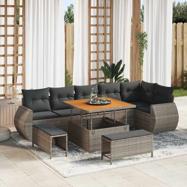 vidaXL Set Divano da Giardino 9 pcs Grigio Rattan in Polipropilene