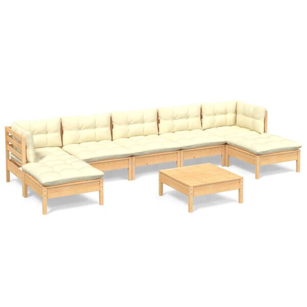 vidaXL Set Salotto da Giardino 8 pz con Cuscini Crema in Legno di Pino