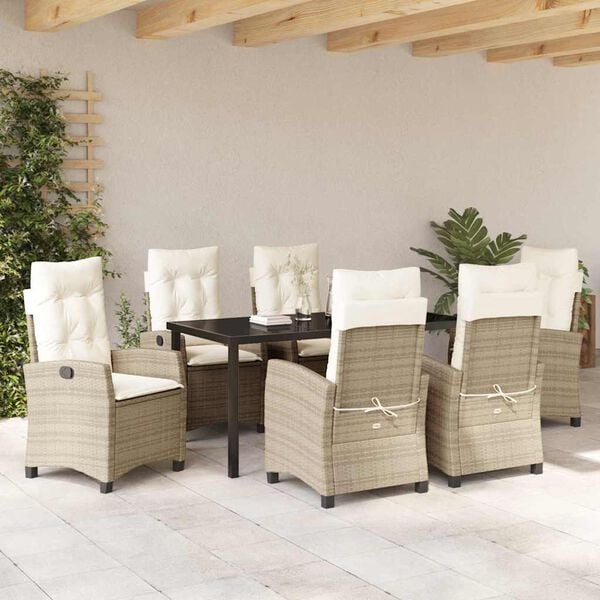 vidaXL Set da Pranzo per Giardino con cuscino 7 pcs Beige polyrattan