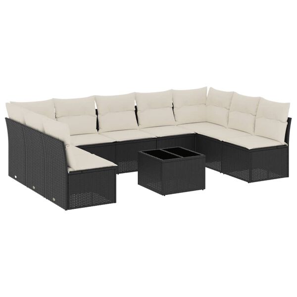 vidaXL Set Divani da Giardino 10pz con Cuscini in Polyrattan Nero
