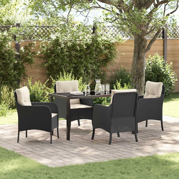 vidaXL Set da Pranzo per Giardino con cuscino 5 pcs Nero polyrattan