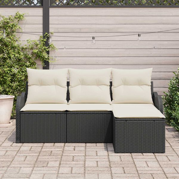 vidaXL Set Divano da Giardino con archiviazione 4 pcs Nero polyrattan