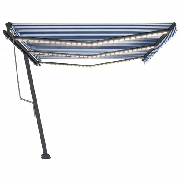 vidaXL Tenda Automatica con Sensore Vento e LED 600x300 cm Blu Bianca