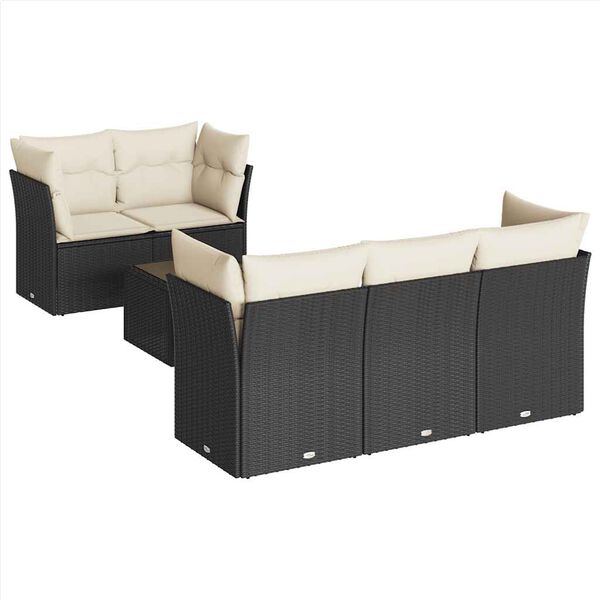 vidaXL Set Divano da Giardino 6 pz con Cuscini Nero in Polyrattan