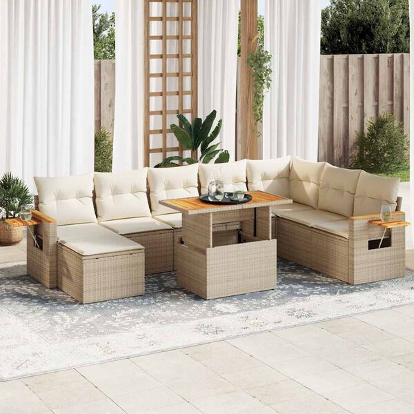 vidaXL Set Divano da Giardino 9 pz con Cuscini Beige Polyrattan Acacia