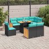 vidaXL Set Divani da Giardino 9 pz con Cuscini Nero Polyrattan Acacia