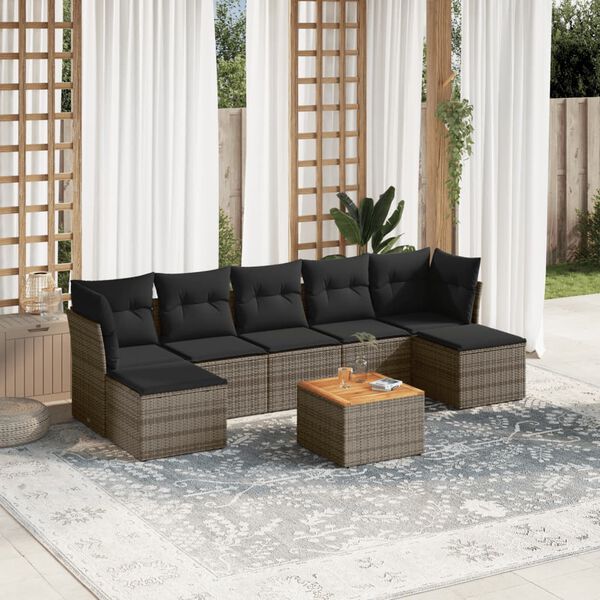 vidaXL Set Divano da Giardino 8 pz con Cuscini Grigio in Polyrattan