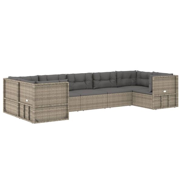 vidaXL Set Divani da Giardino 7 pz con Cuscini in Polyrattan Grigio