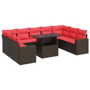 vidaXL Set Divani Giardino 10 pz con Cuscini Polyrattan Marrone Acacia