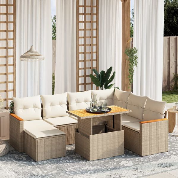 vidaXL Set Divano da Giardino 8 pz con Cuscini Beige in Polyrattan