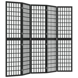vidaXL Divisorio Pieghevole 5 Pannelli Stile Giapponese 200x170cm Nero