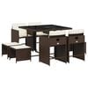 vidaXL Set da Pranzo da Giardino 9pz con Cuscini Marrone in Polyrattan