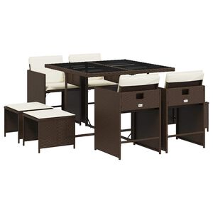 vidaXL Set da Pranzo da Giardino 9pz con Cuscini Marrone in Polyrattan