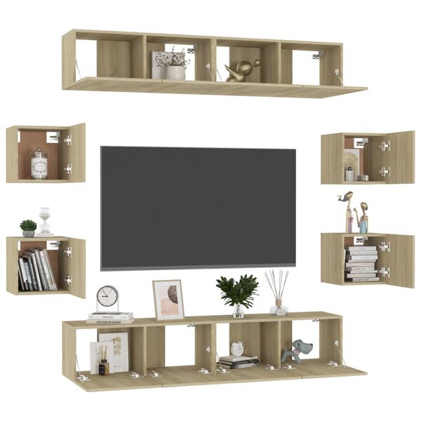 vidaXL Set di Mobili Porta TV 8 pz Rovere Sonoma in Legno Multistrato