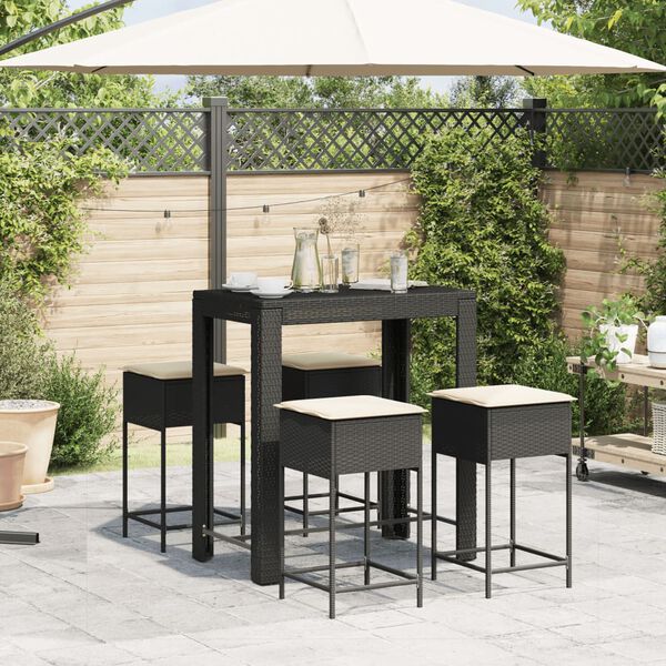 vidaXL Set Bar da Giardino 5 pz con Cuscini in Polyrattan Nero