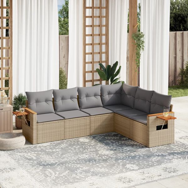 vidaXL Set Divano da Giardino 6 pz con Cuscini Beige in Polyrattan