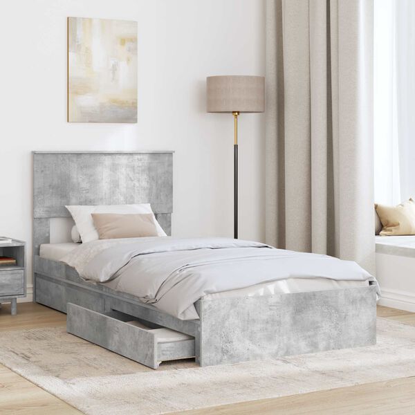 vidaXL Letto con Contenitore con testiera Grigio cemento 90 x 200 cm