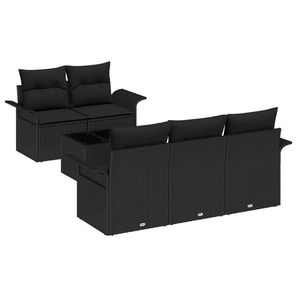 vidaXL Set Divano da Giardino 6 pcs Nero Polyrattan, Acciaio e Vetro