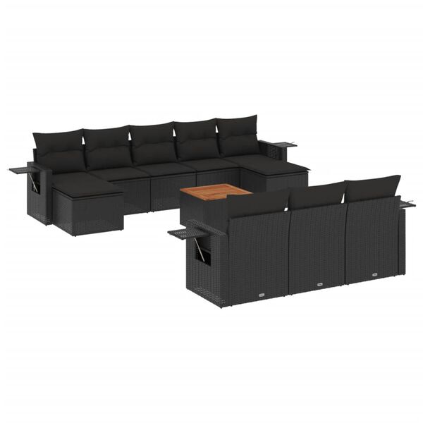 vidaXL Set Divani da Giardino 11 pz con Cuscini in Polyrattan Nero