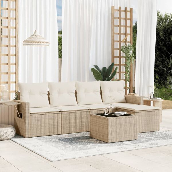 vidaXL Set Divano da Giardino 6 pz con Cuscini Beige in Polyrattan