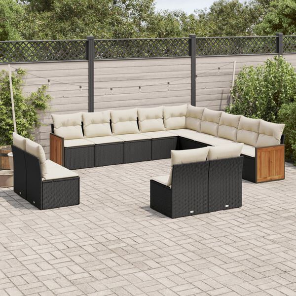 vidaXL Set Divani da Giardino 13pz con Cuscini Nero in Polyrattan