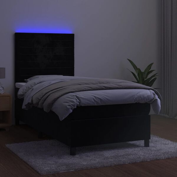 vidaXL Letto a Molle con Materasso e LED Nero 80x200 cm in Velluto